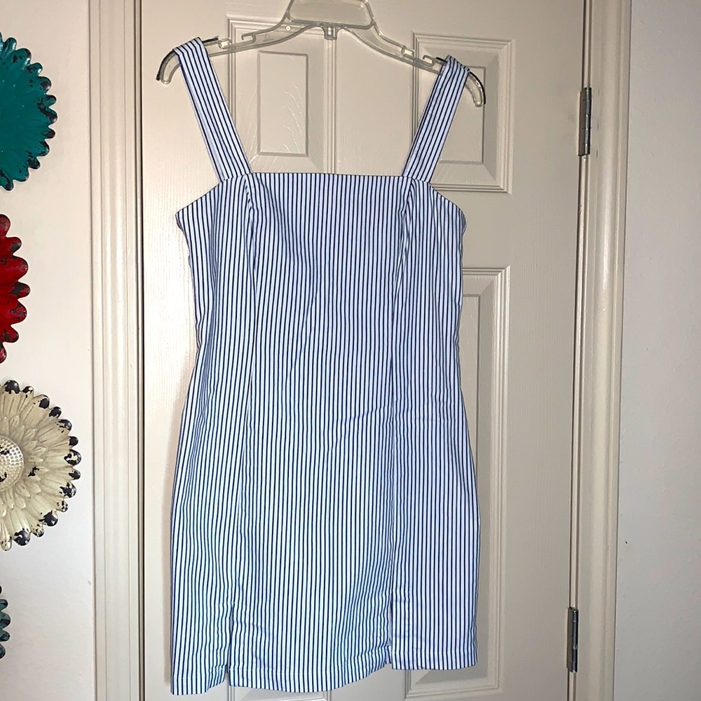 Blue and white striped dress, size L